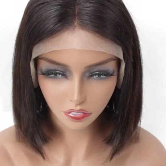 8” SHORT BLACK BOB HUMAN HAIR STRAIGHT LACE-FRONT
